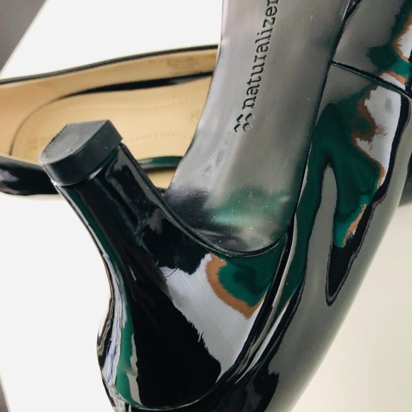 NATURALIZER Black Patent Peep Toe Kitten Heels 7M - Picture 3 of 6